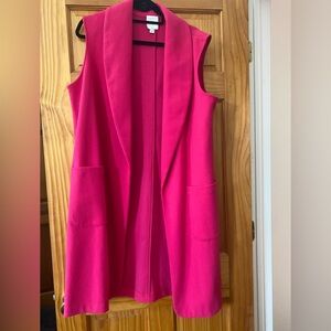 Joie Bright Pink Sleeveless Open Front Vest Shawl Collar Pockets XL